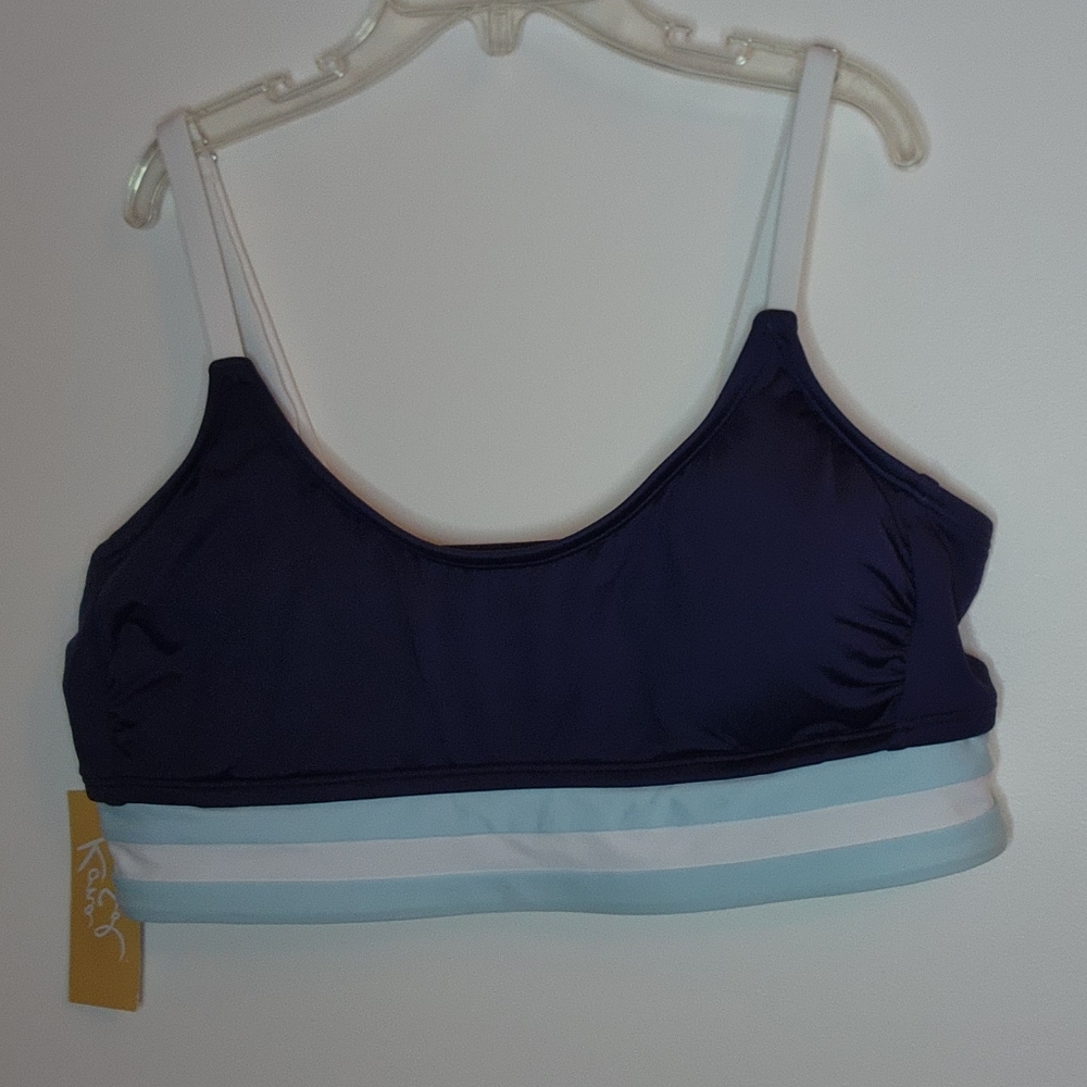 Kona Sol Bikini Top Size Medium Navy Blue, Light Blue and White Strips